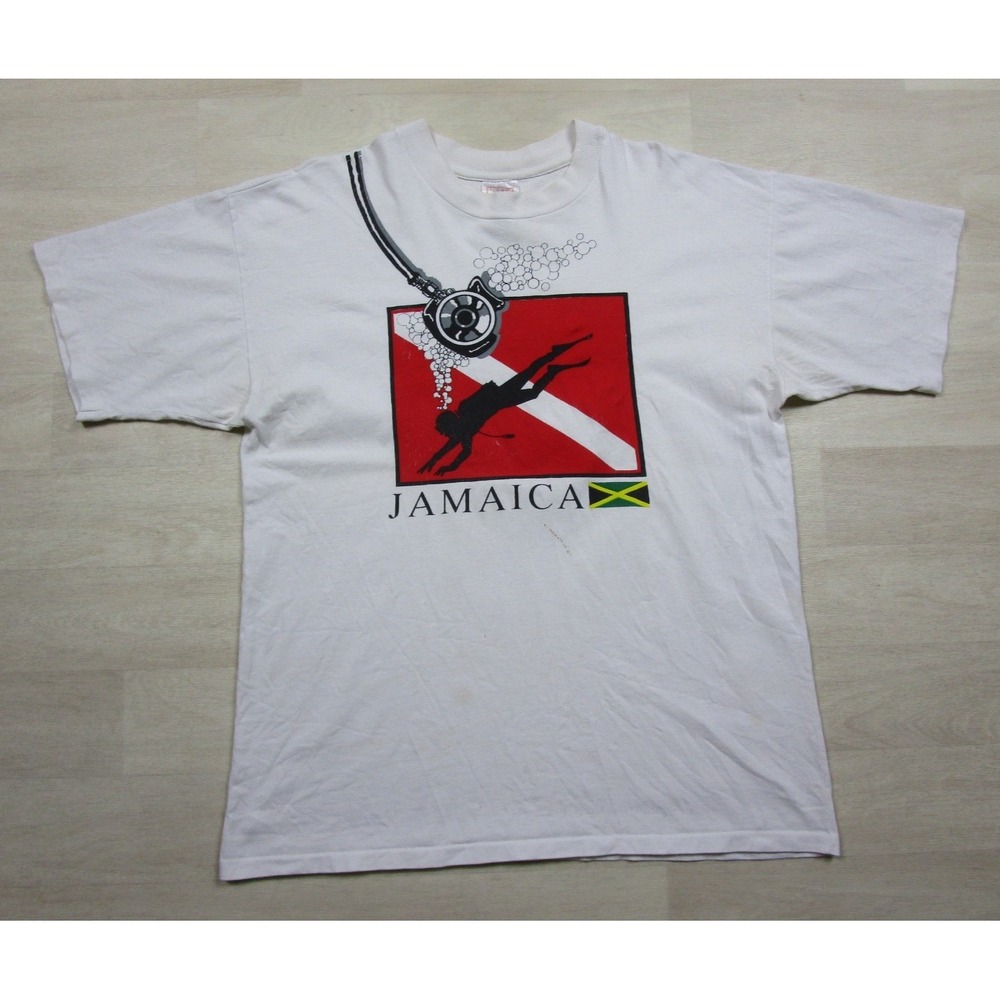 Vintage 90s Red Stripe Lager Beer Promo T-Shirt Men's (XL) Jamaica Scuba Diving